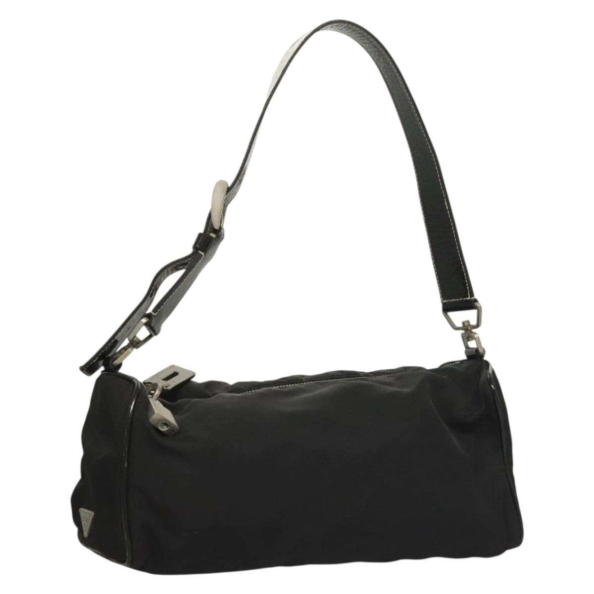 PRADA Shoulder Bag Nylon Black Silver Auth 131630