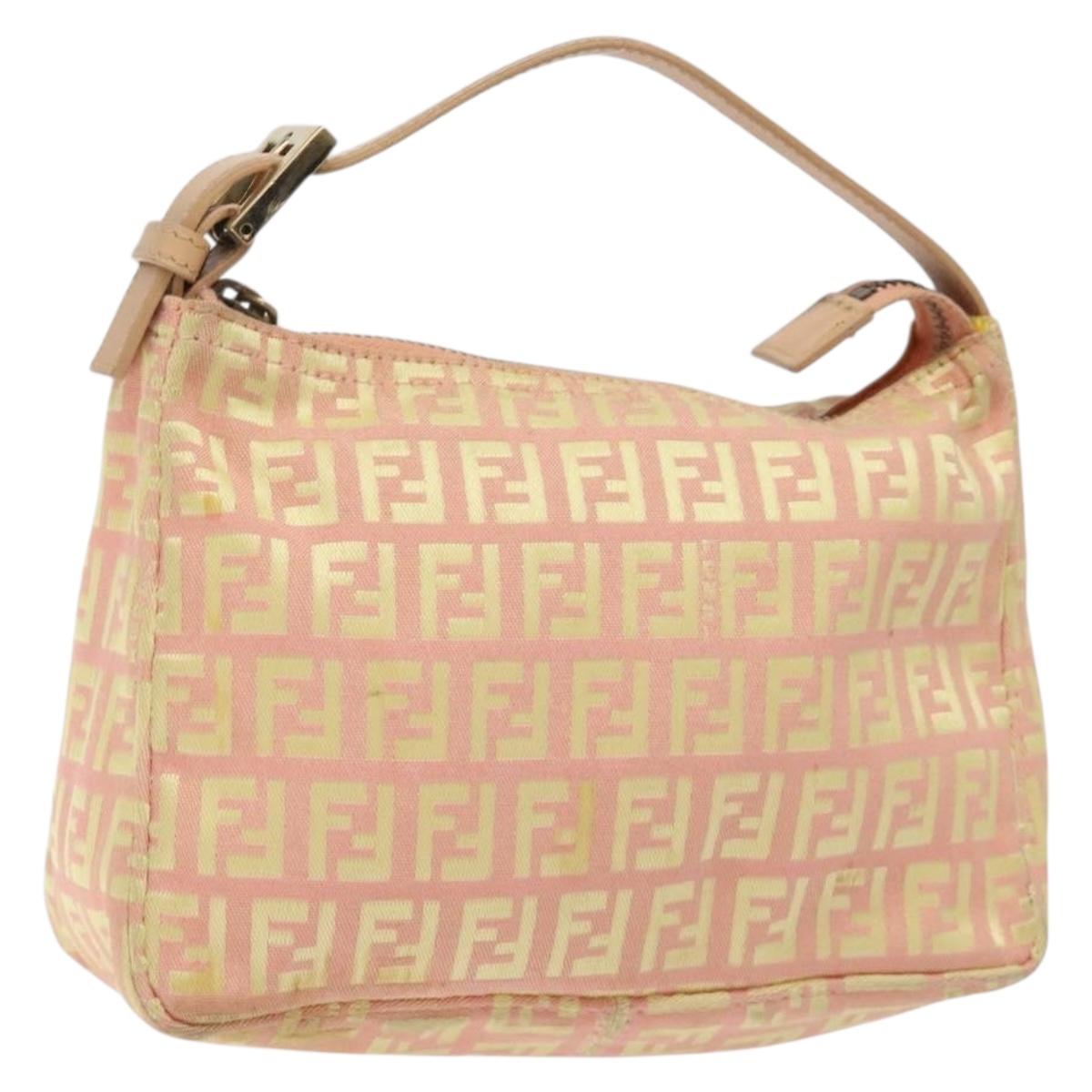 FENDI Zucchino Canvas Hand Bag Pink Gold Auth 131635