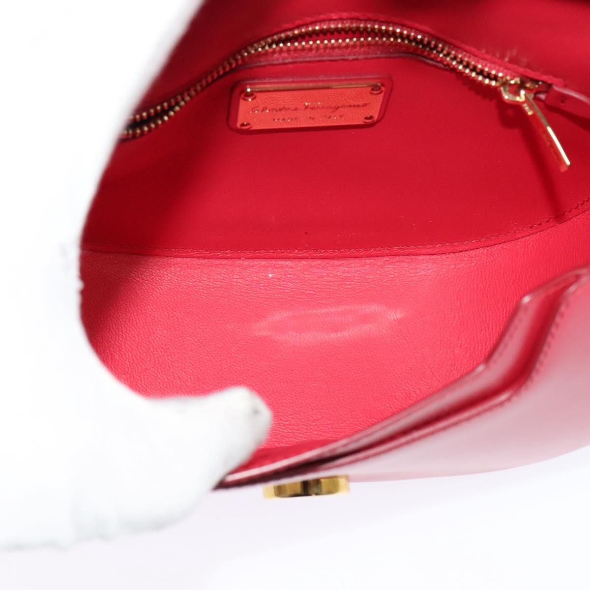 Salvatore Ferragamo Vala Shoulder Bag Leather Red Gold Auth 131636