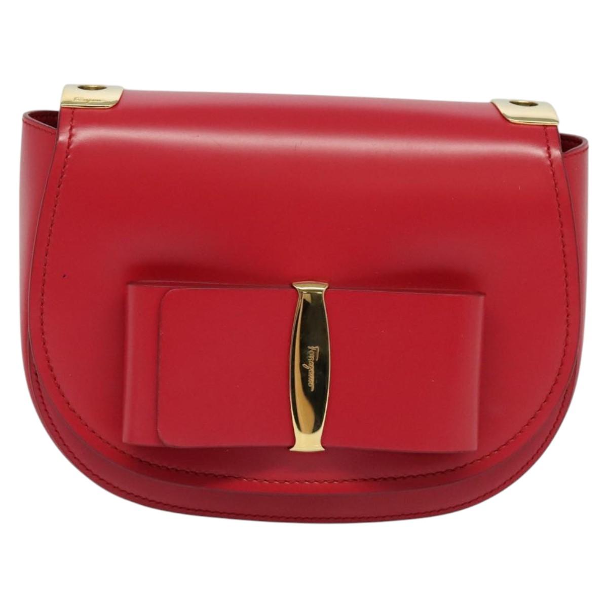 Salvatore Ferragamo Vala Shoulder Bag Leather Red Gold Auth 131636