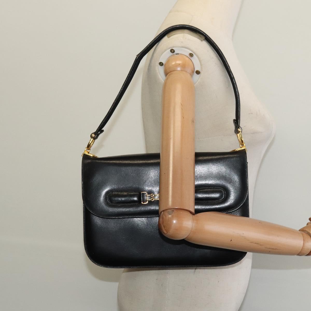CELINE Shoulder Bag Leather Black Gold Auth 131641