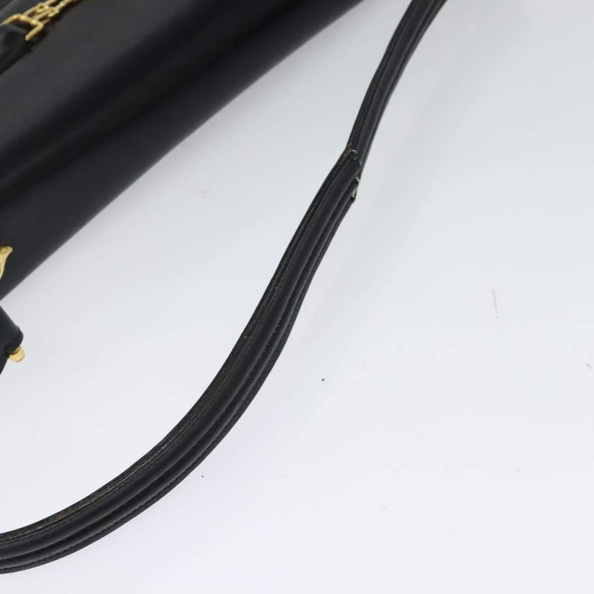 CELINE Shoulder Bag Leather Black Gold Auth 131641
