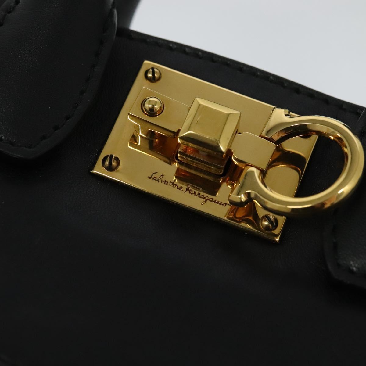 Salvatore Ferragamo Gancini Hand Bag Leather 2way Black Gold Auth 131643V