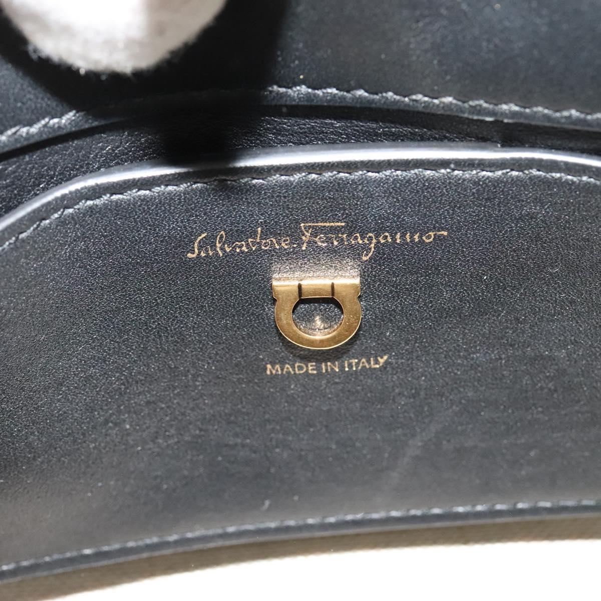 Salvatore Ferragamo Gancini Hand Bag Leather 2way Black Gold Auth 131643V