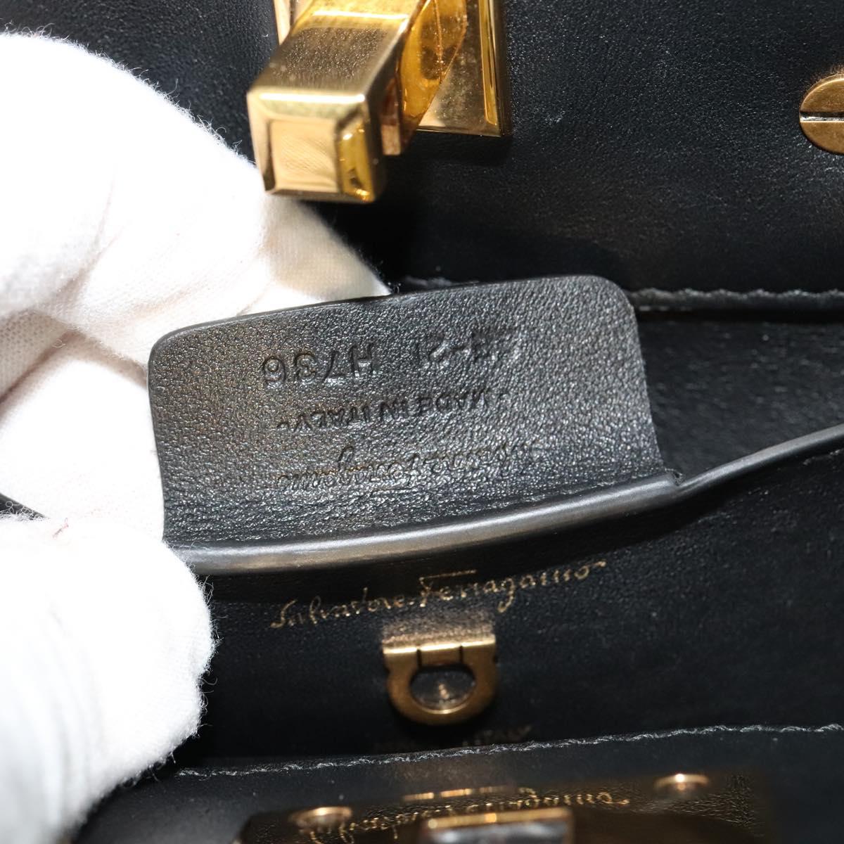Salvatore Ferragamo Gancini Hand Bag Leather 2way Black Gold Auth 131643V