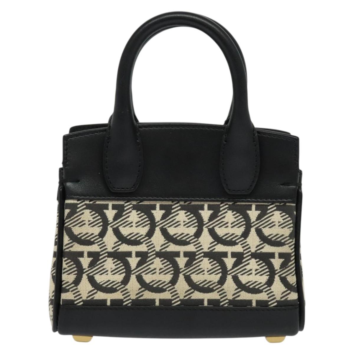 Salvatore Ferragamo Gancini Hand Bag Leather 2way Black Gold Auth 131643V