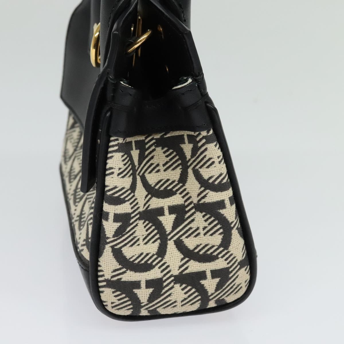 Salvatore Ferragamo Gancini Hand Bag Leather 2way Black Gold Auth 131643V