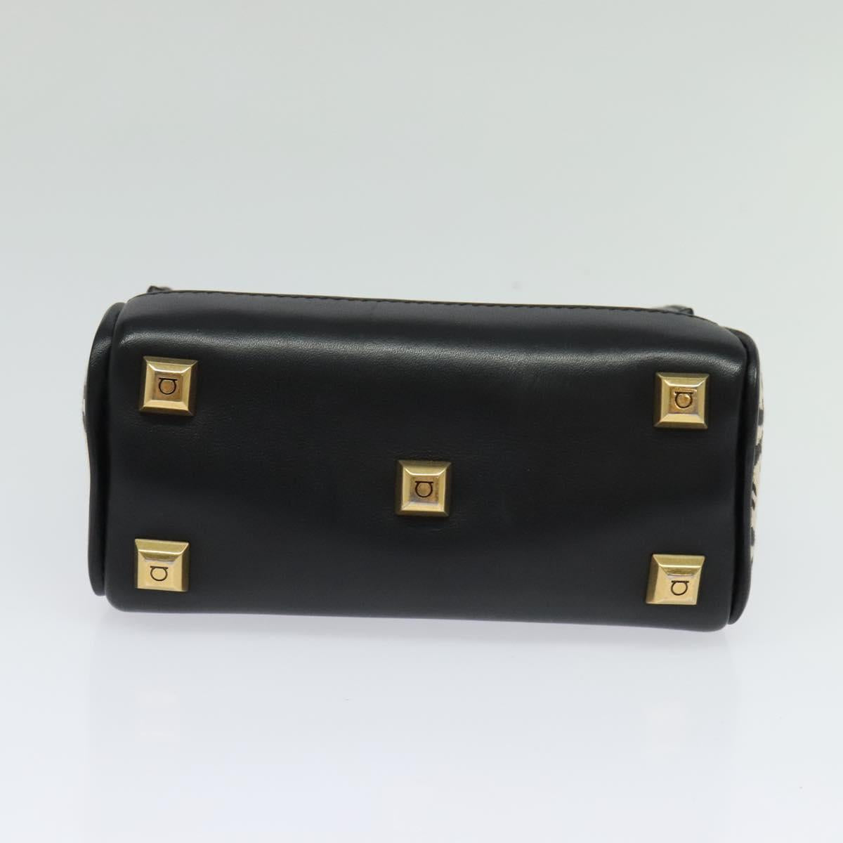 Salvatore Ferragamo Gancini Hand Bag Leather 2way Black Gold Auth 131643V