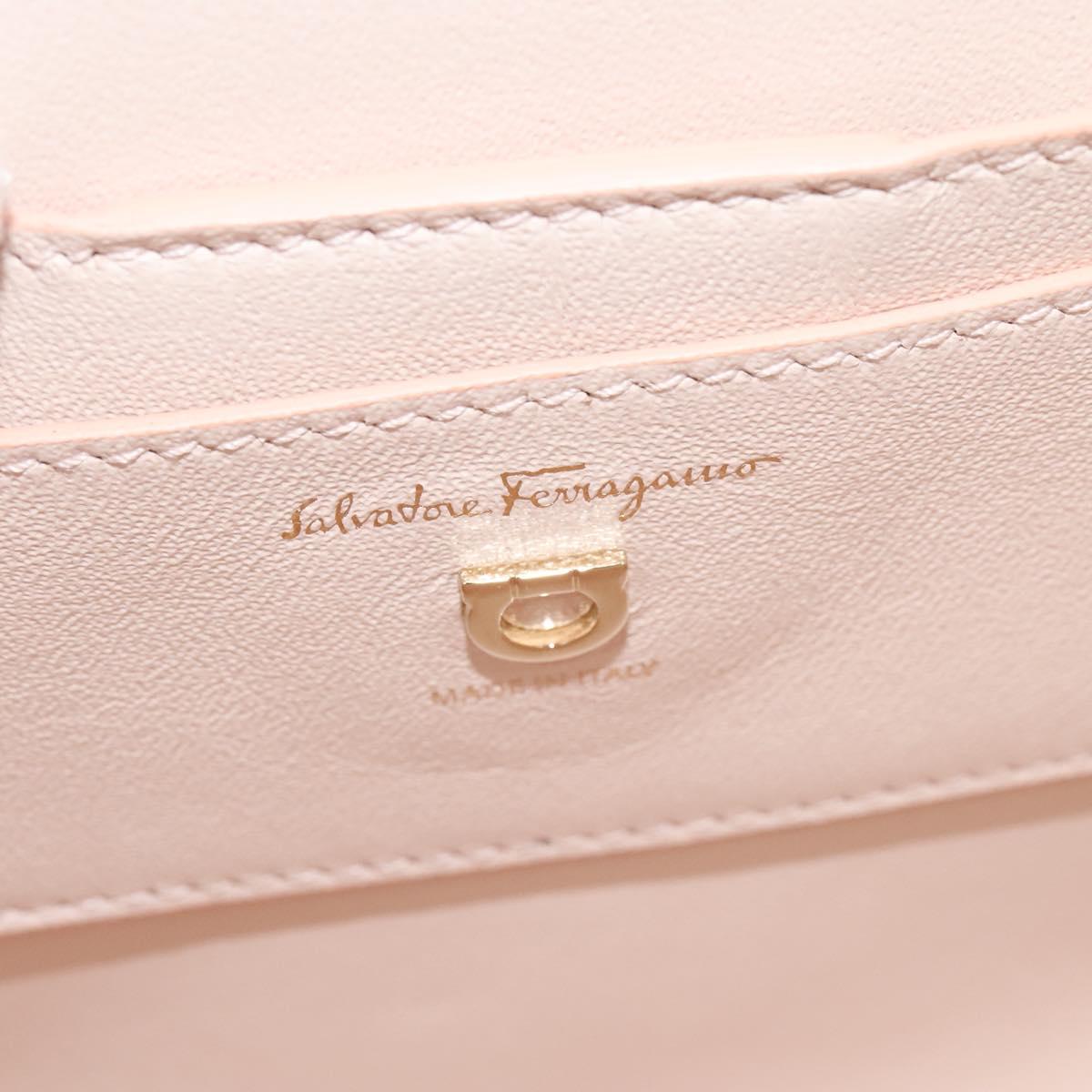 Salvatore Ferragamo Gancini Chain Hand Bag Leather 2way Pink Gold Auth 131645SM