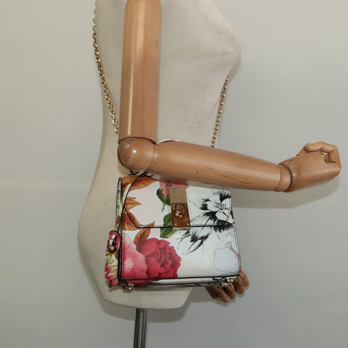 Salvatore Ferragamo Gancini Chain Hand Bag Leather 2way Pink Gold Auth 131645SM