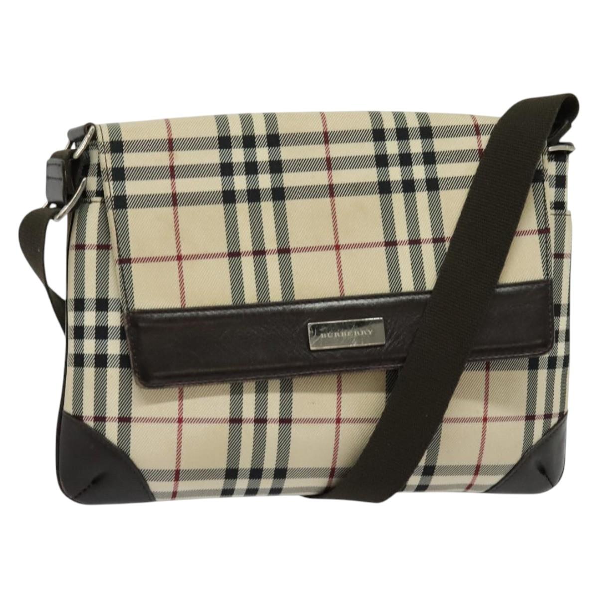 BURBERRY Nova Check Shoulder Bag Canvas Beige Silver Auth 131647