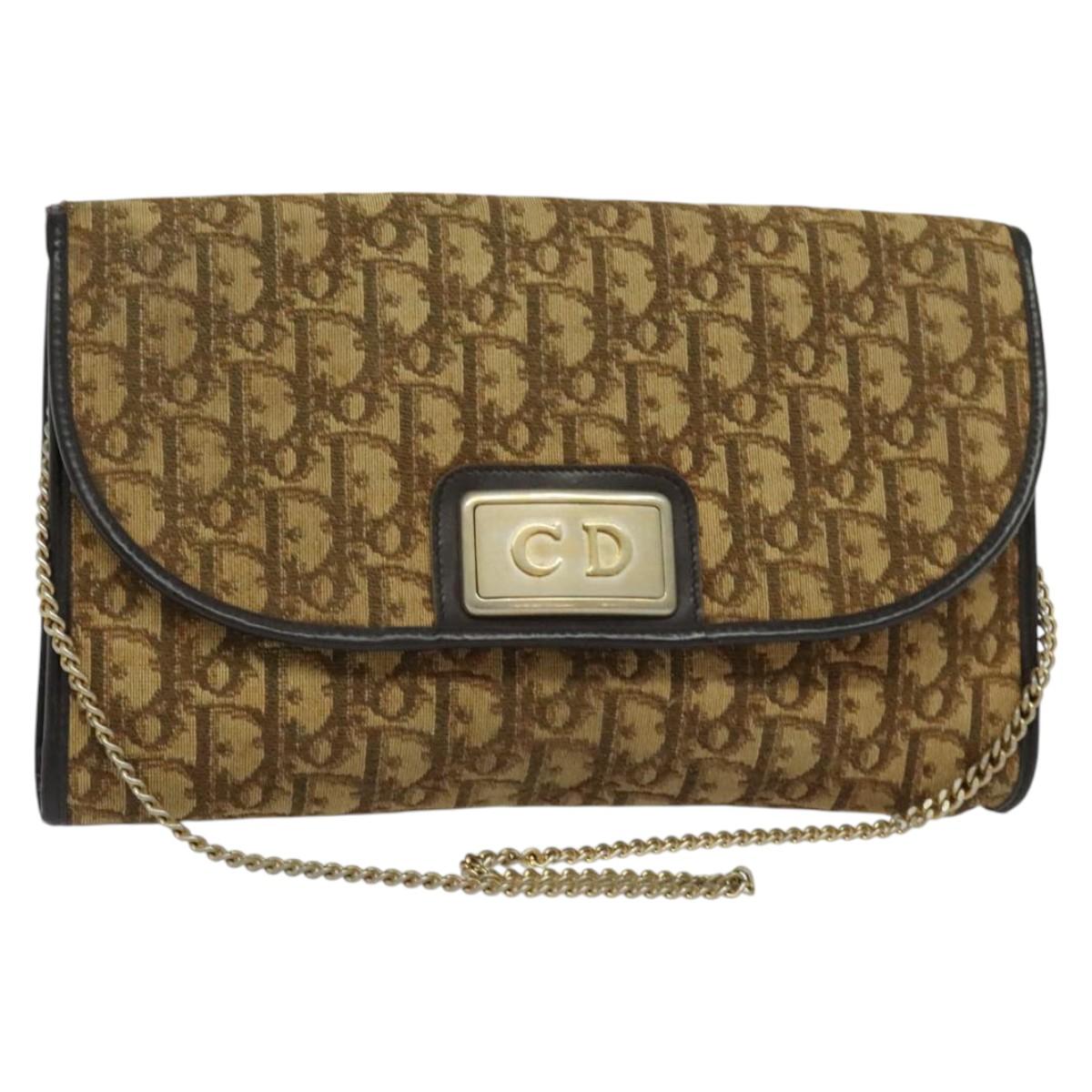 Christian Dior Trotter Canvas Chain Shoulder Bag Brown Auth 131653