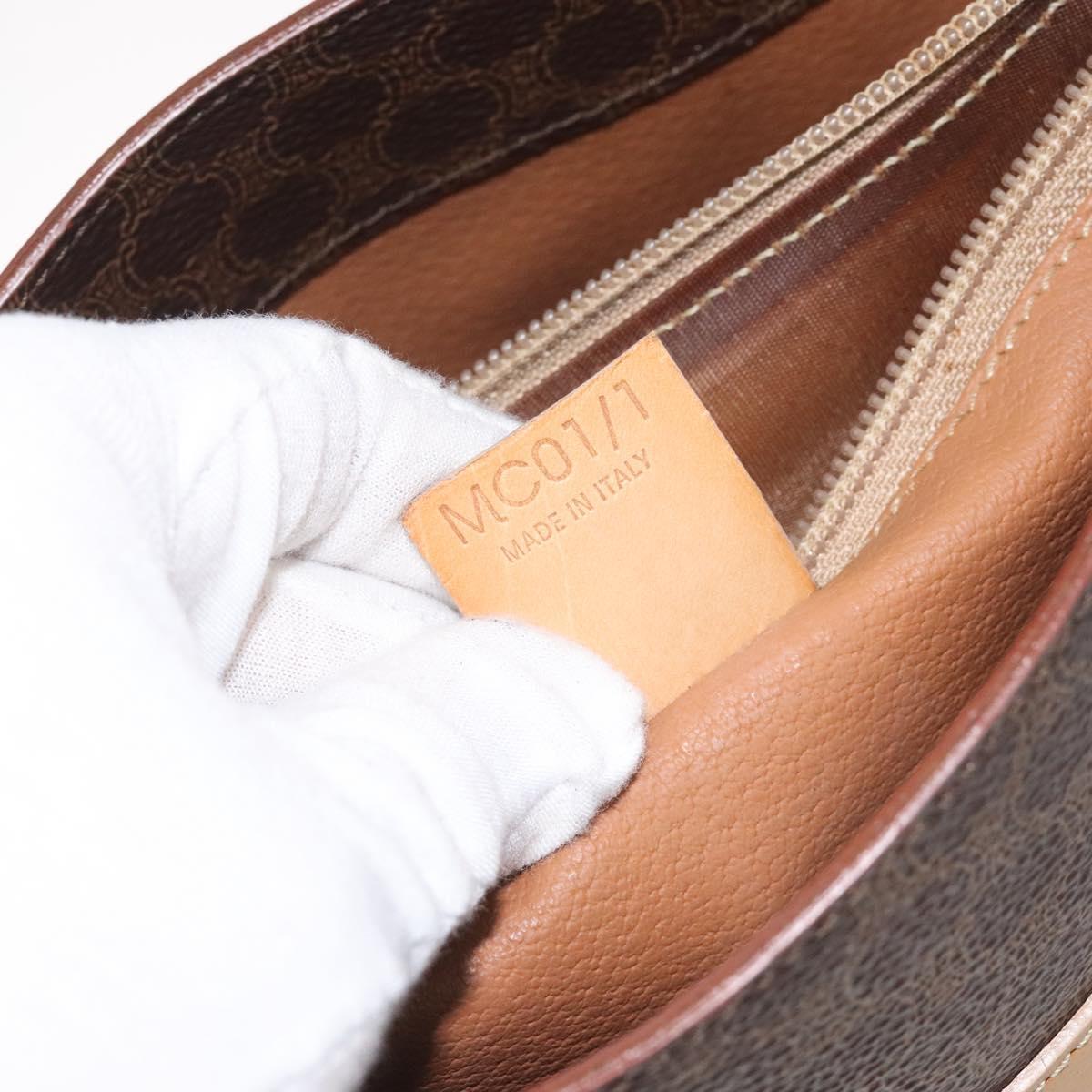 CELINE Macadam Canvas Tote Bag PVC Leather Brown Gold Auth 131657