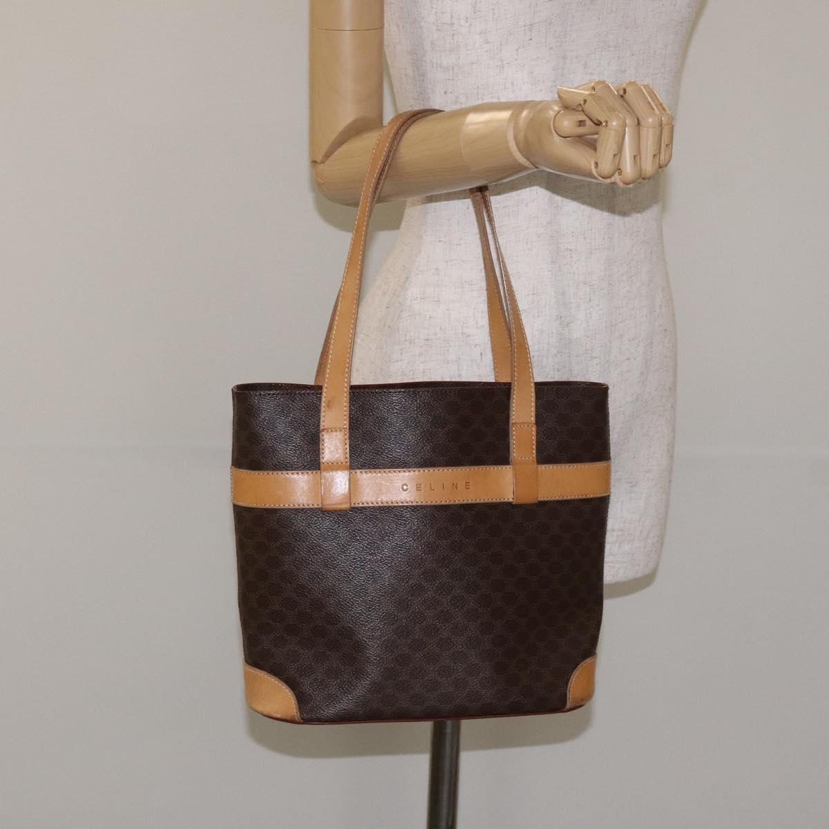 CELINE Macadam Canvas Tote Bag PVC Leather Brown Gold Auth 131657