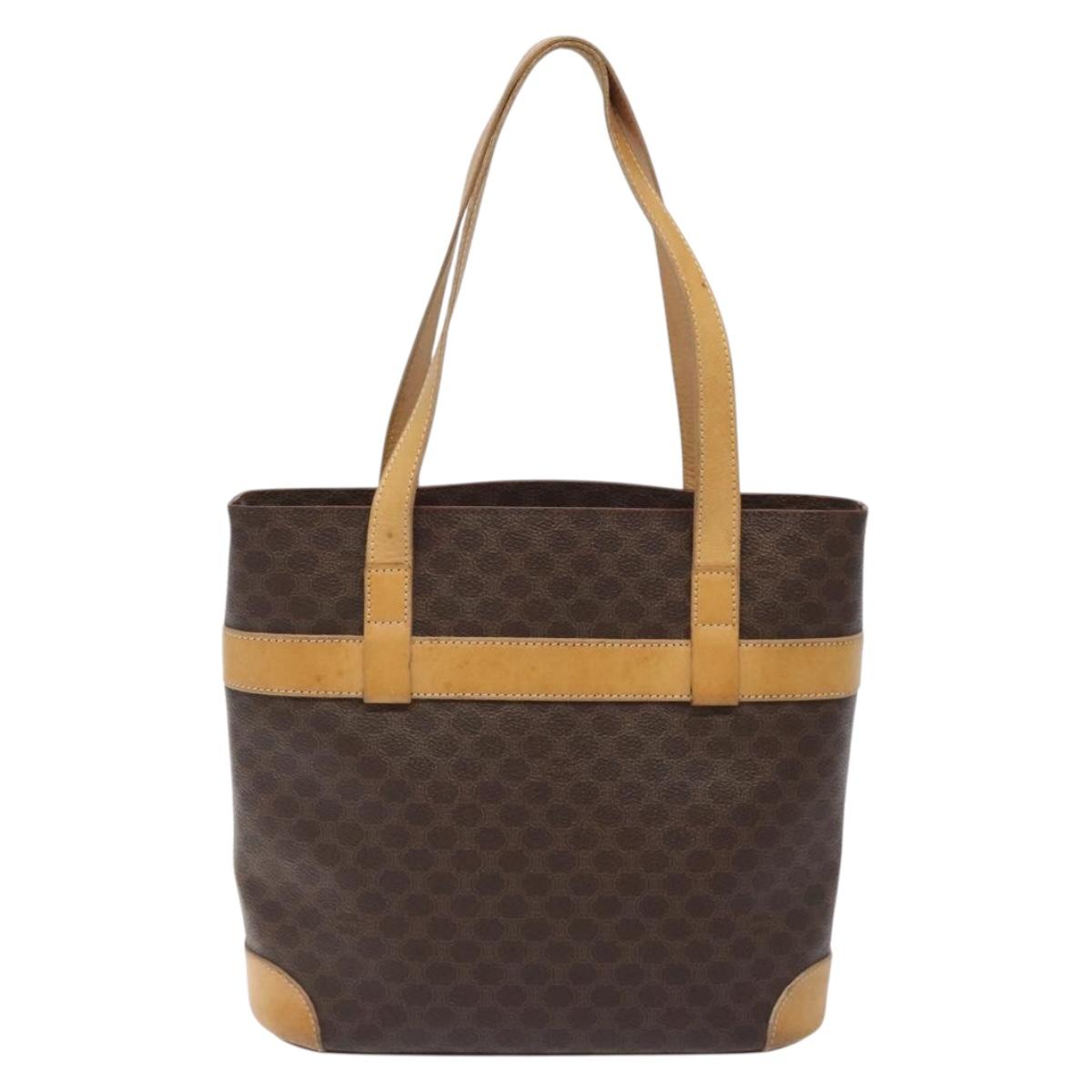 CELINE Macadam Canvas Tote Bag PVC Leather Brown Gold Auth 131657