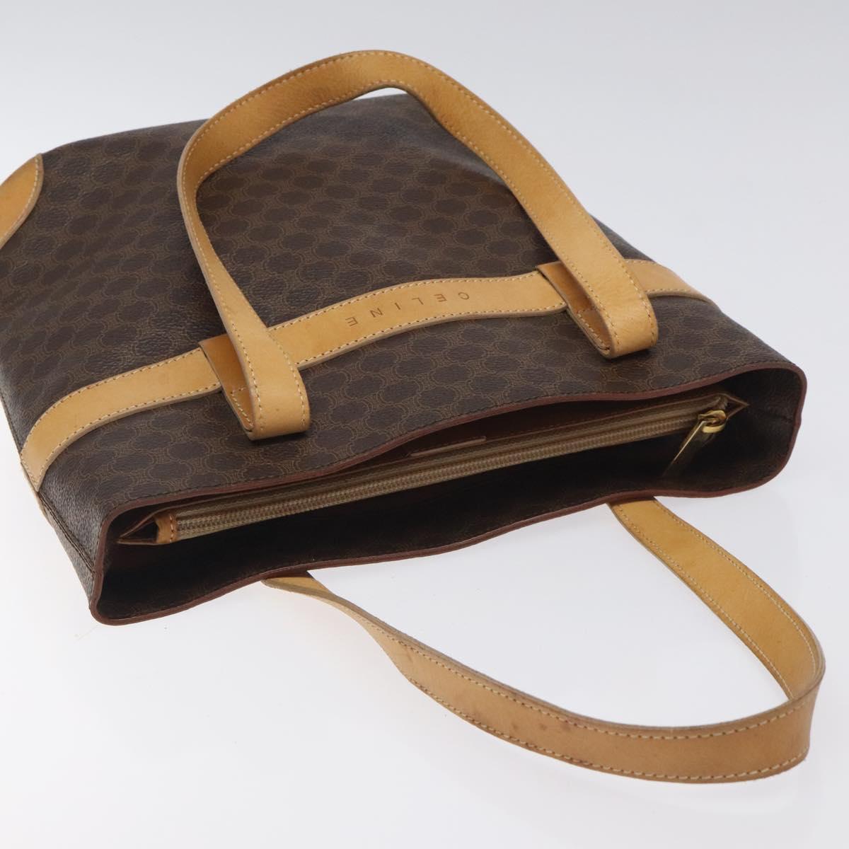 CELINE Macadam Canvas Tote Bag PVC Leather Brown Gold Auth 131657