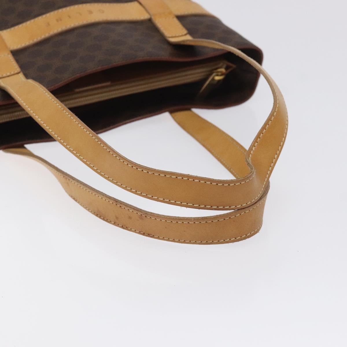 CELINE Macadam Canvas Tote Bag PVC Leather Brown Gold Auth 131657