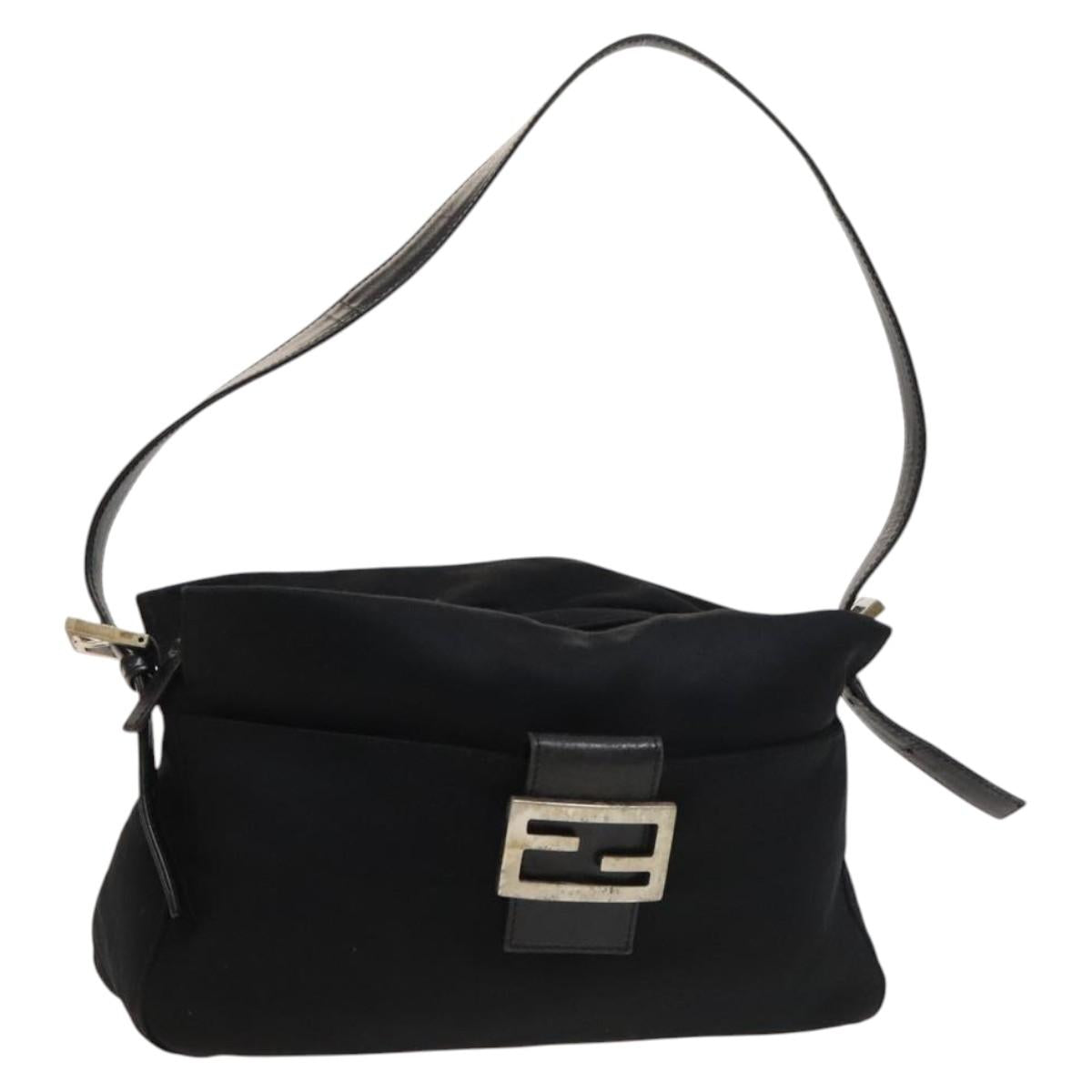 FENDI Mamma Baguette Shoulder Bag Nylon Black Silver Auth 131671
