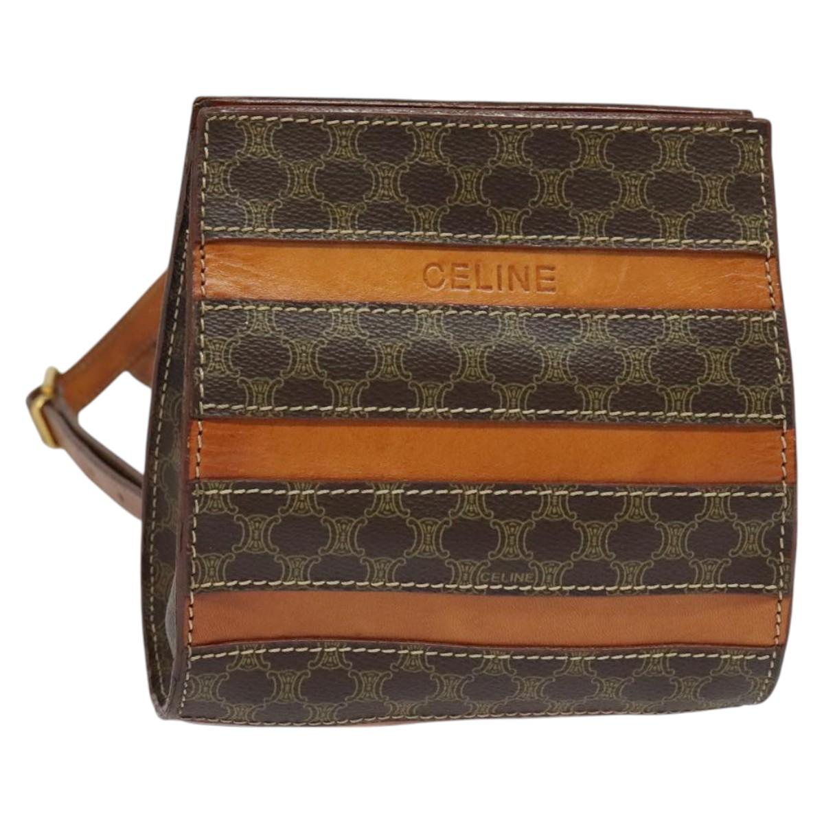 CELINE Macadam Canvas Backpack PVC Leather Brown Gold Auth 131672