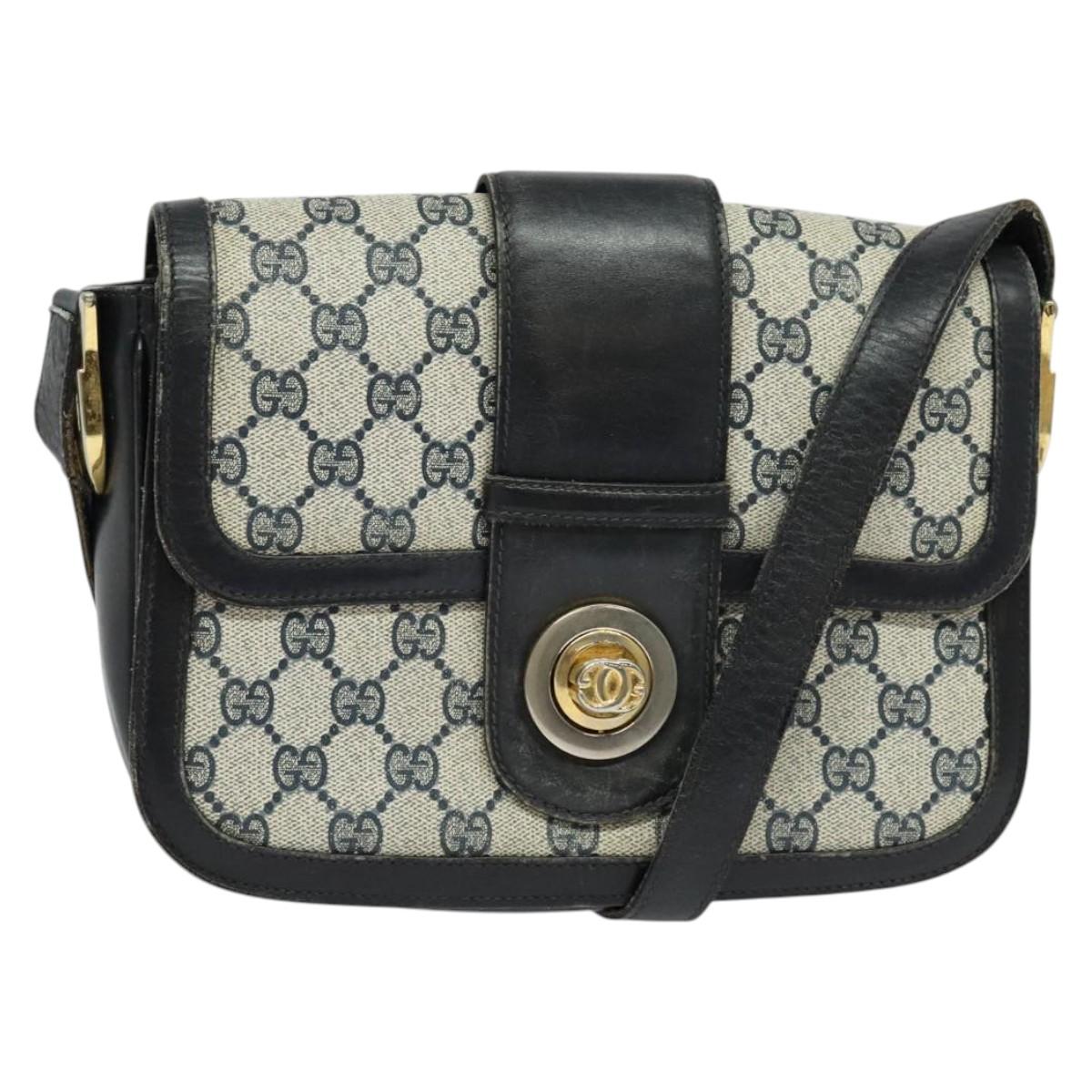 GUCCI GG Supreme Shoulder Bag PVC Navy Gold Auth 131689
