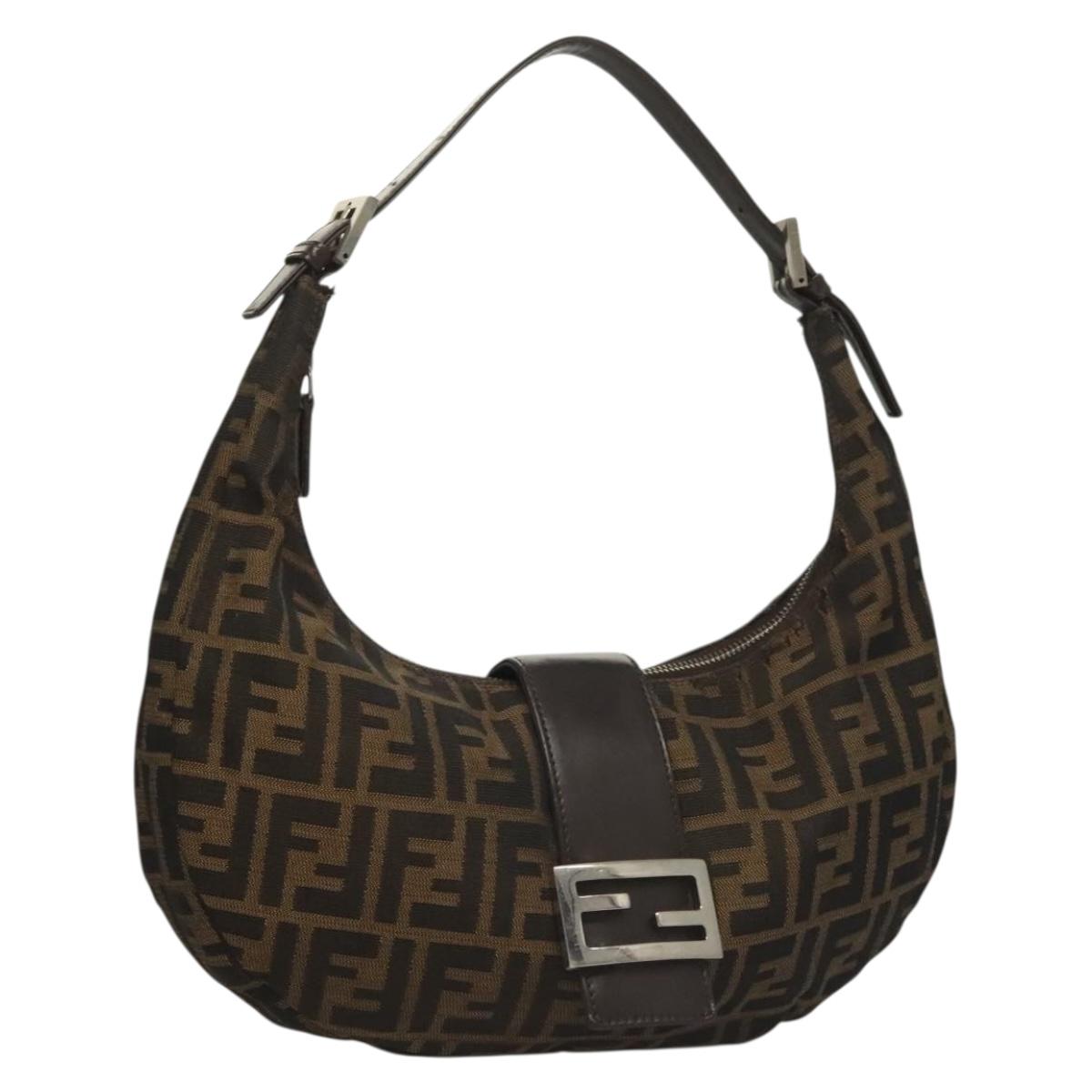 FENDI Zucca Canvas Shoulder Bag Black Brown Auth 131696