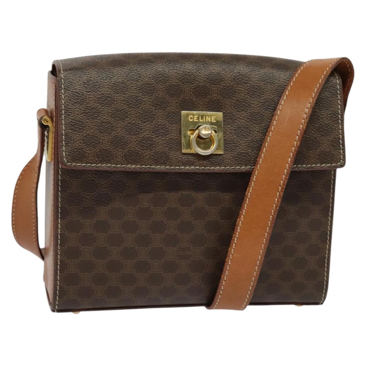 CELINE Macadam Canvas Shoulder Bag PVC Leather Brown Gold Auth 131701