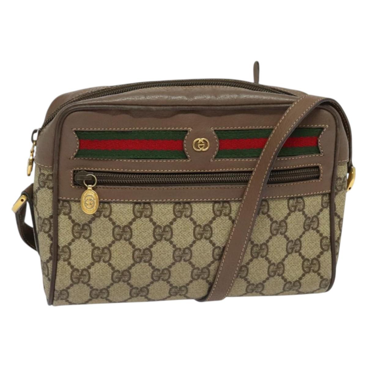 GUCCI GG Supreme Web Sherry Line Bag PVC Beige Gold 001 44 6655 Auth 131721