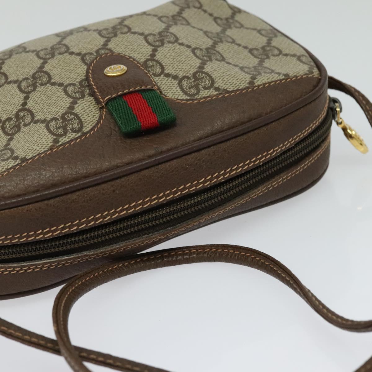 GUCCI GG Supreme Web Sherry Line Bag PVC Beige Gold 156 02 066 Auth 131723