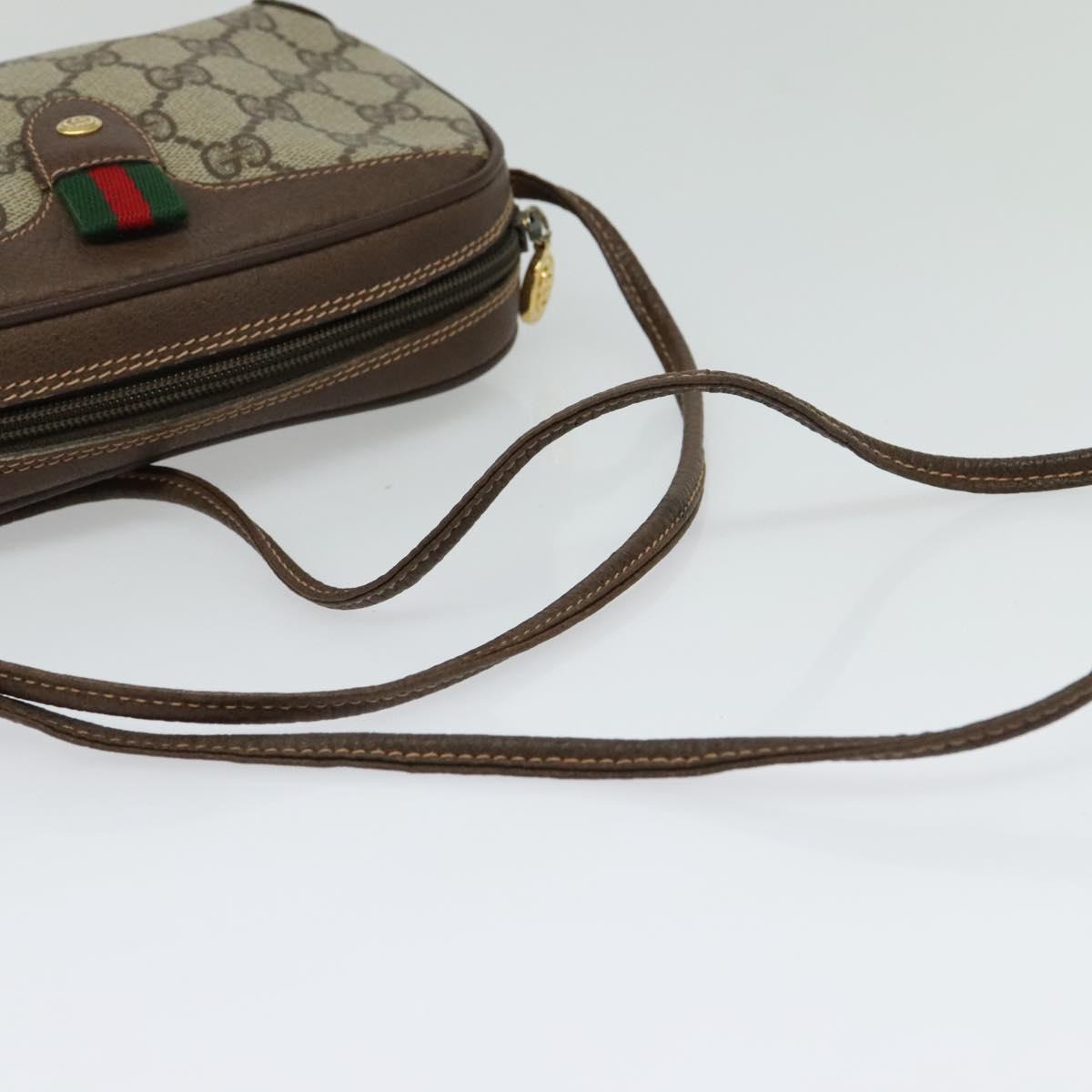 GUCCI GG Supreme Web Sherry Line Bag PVC Beige Gold 156 02 066 Auth 131723