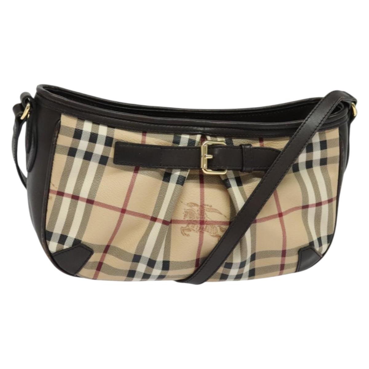 BURBERRY Nova Check Shoulder Bag PVC Beige Gold Auth 131729