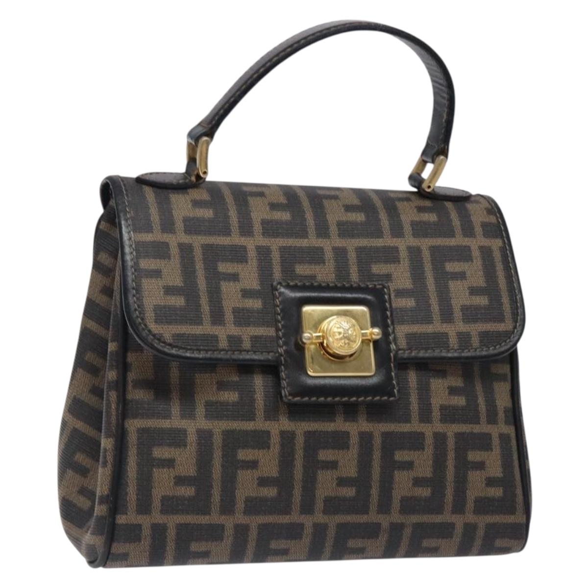 FENDI Zucca Canvas Mamma Baguette Hand Bag PVC Brown Black Auth 131731