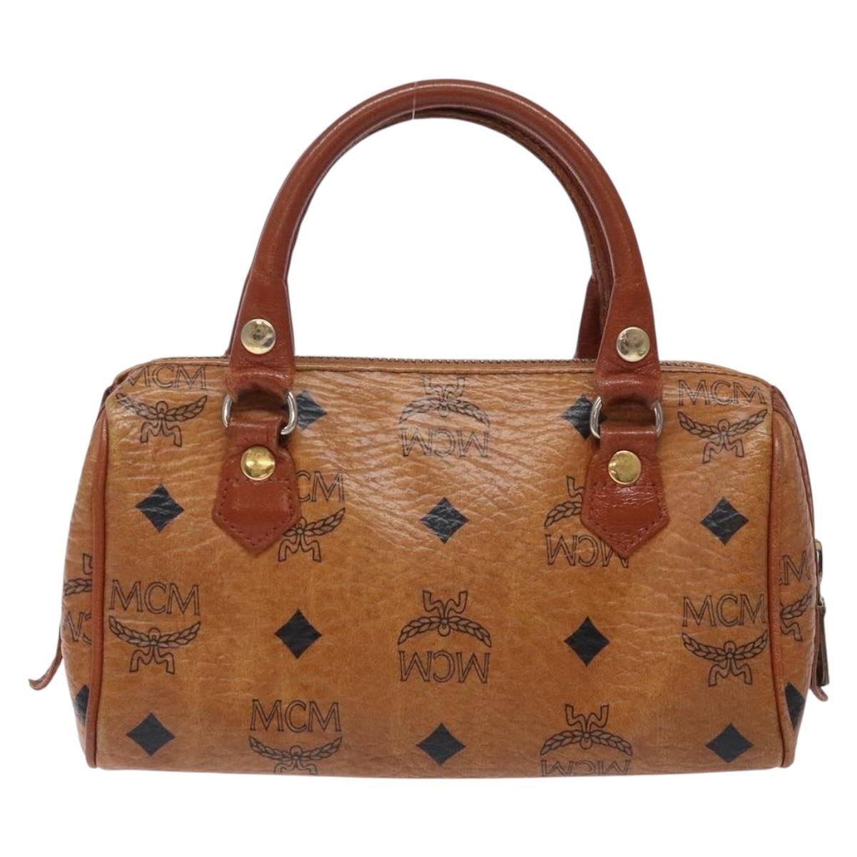 MCM Logogram Vicetos Hand Bag PVC Leather Brown Gold Auth 131735