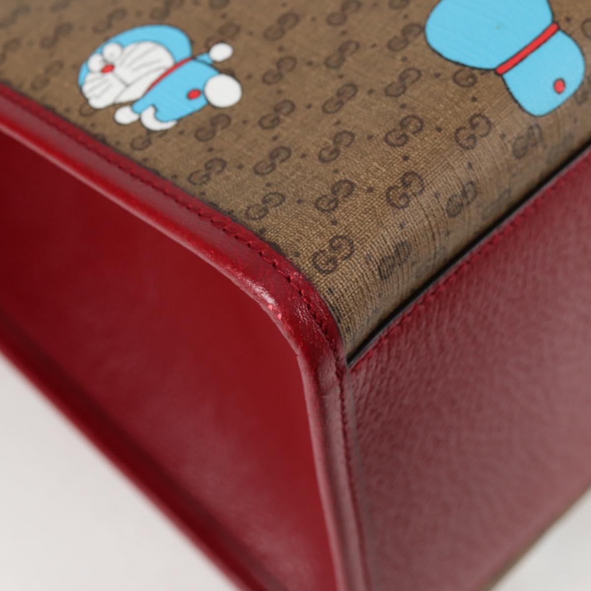 GUCCI Micro GG Supreme Doraemon Hand Bag PVC 2way Brown Gold 653952 Auth 131782A