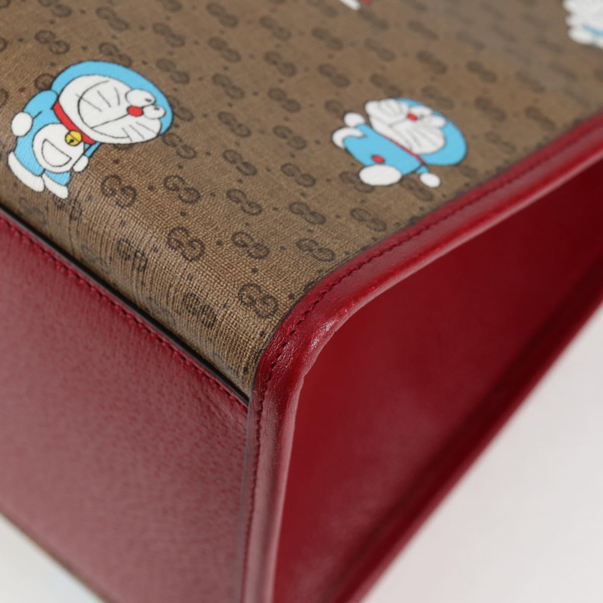 GUCCI Micro GG Supreme Doraemon Hand Bag PVC 2way Brown Gold 653952 Auth 131782A