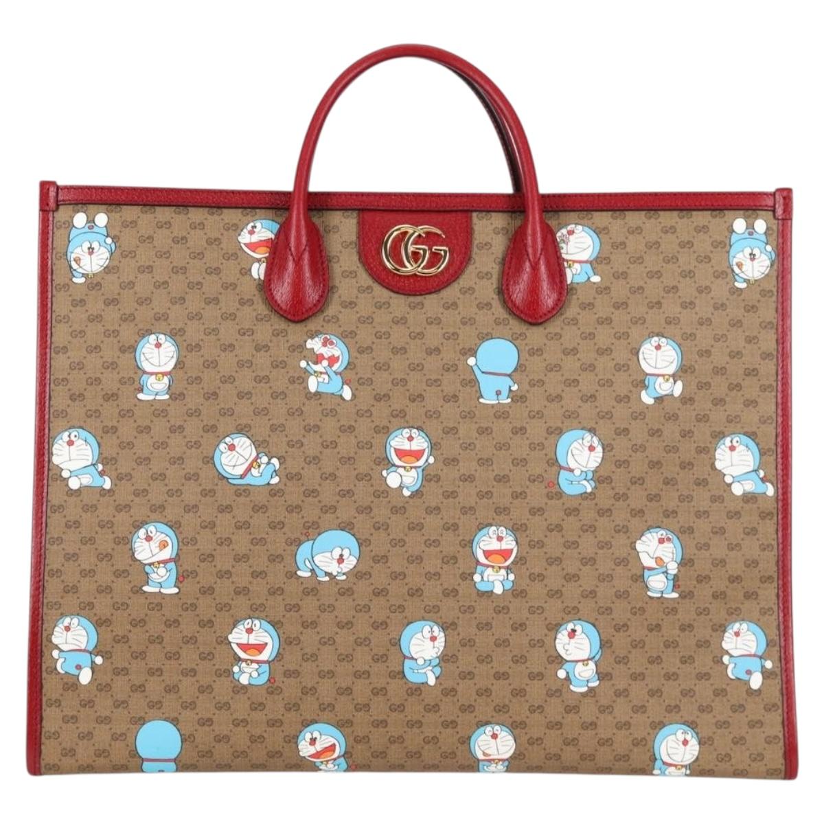 GUCCI Micro GG Supreme Doraemon Hand Bag PVC 2way Brown Gold 653952 Auth 131782A