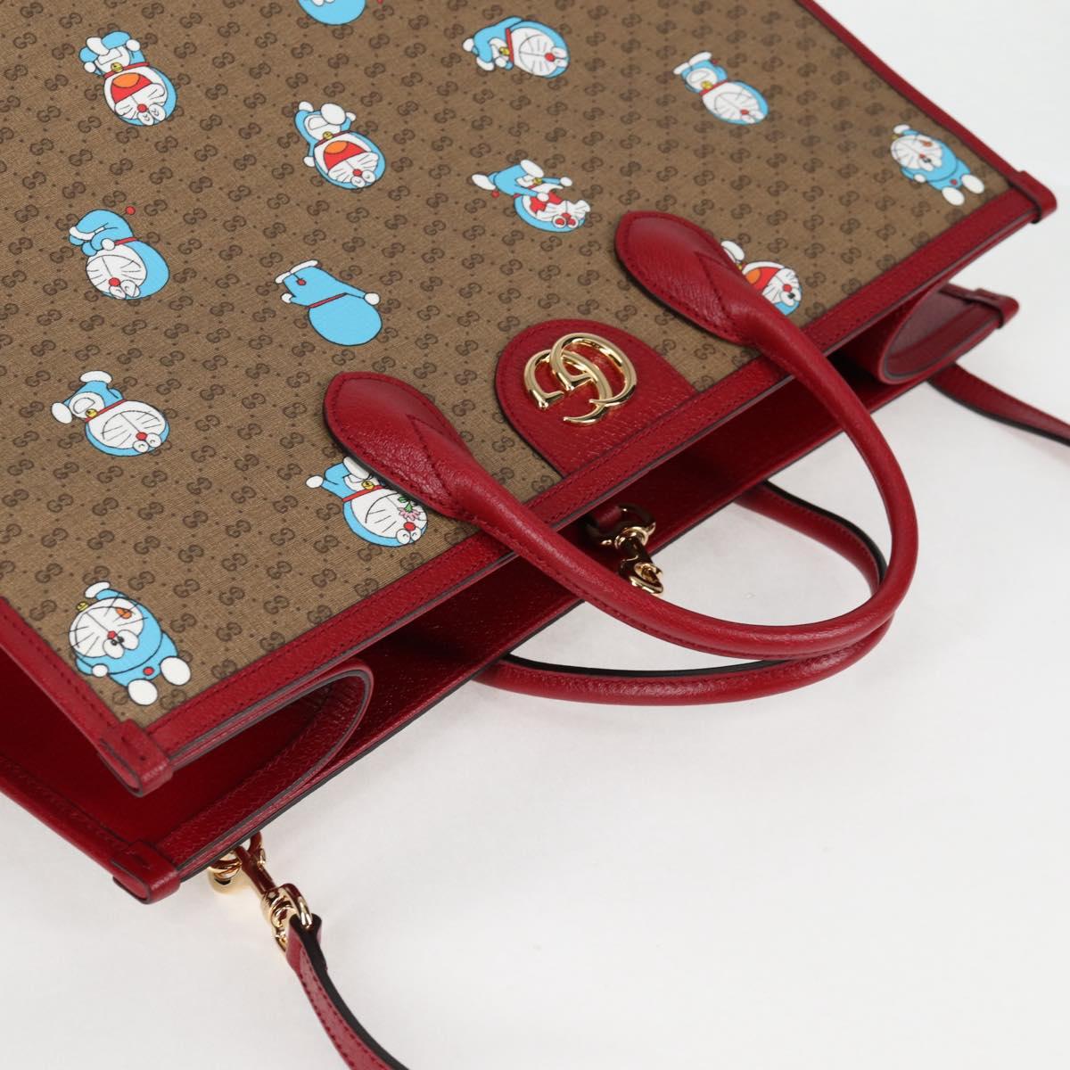 GUCCI Micro GG Supreme Doraemon Hand Bag PVC 2way Brown Gold 653952 Auth 131782A