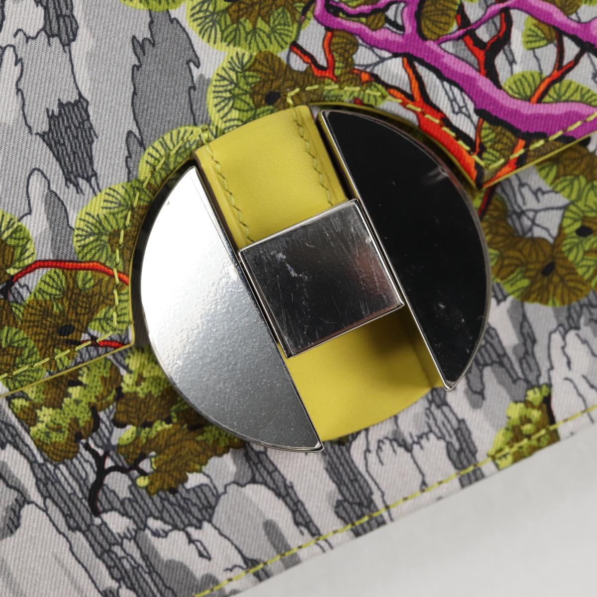 HERMES Shoulder Bag Satin Yellow Silver Auth 131787SM