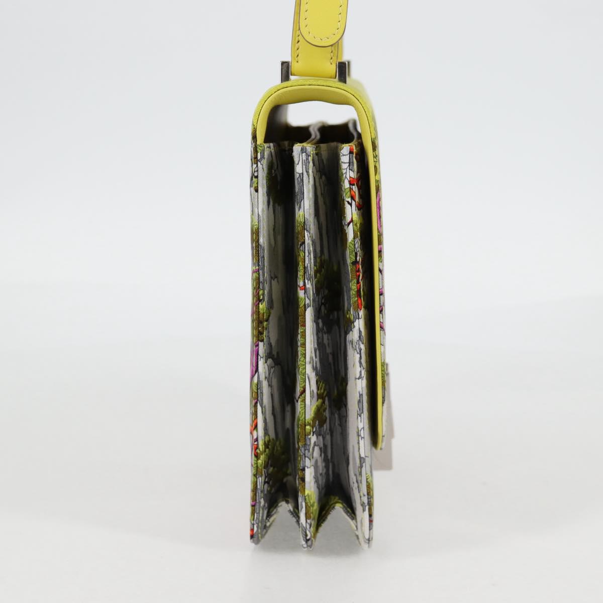 HERMES Shoulder Bag Satin Yellow Silver Auth 131787SM