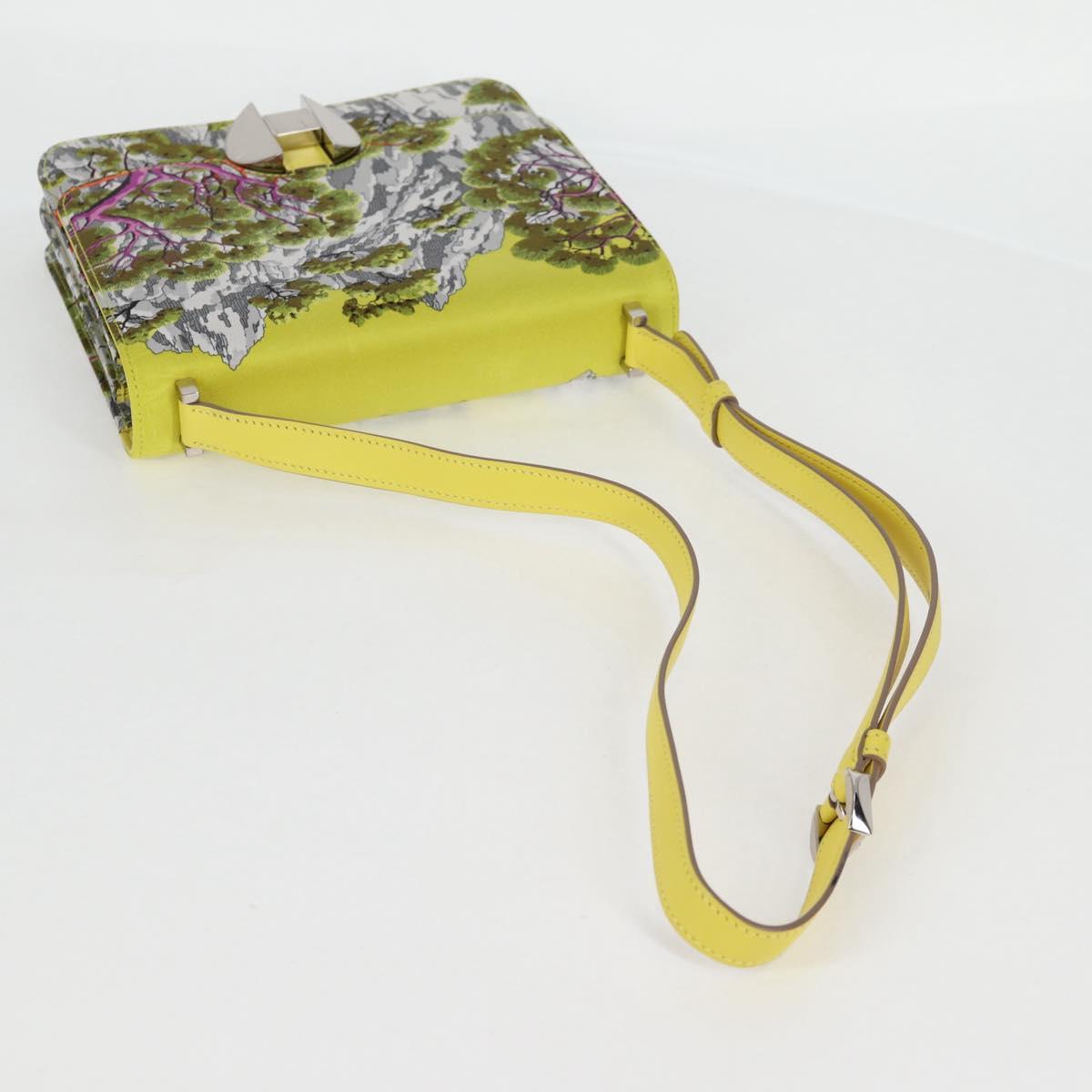 HERMES Shoulder Bag Satin Yellow Silver Auth 131787SM