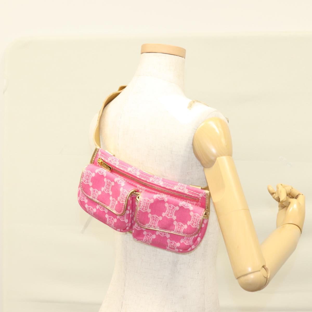 CELINE Paris Macadam Canvas Body Bag Denim Pink Gold Auth 131795