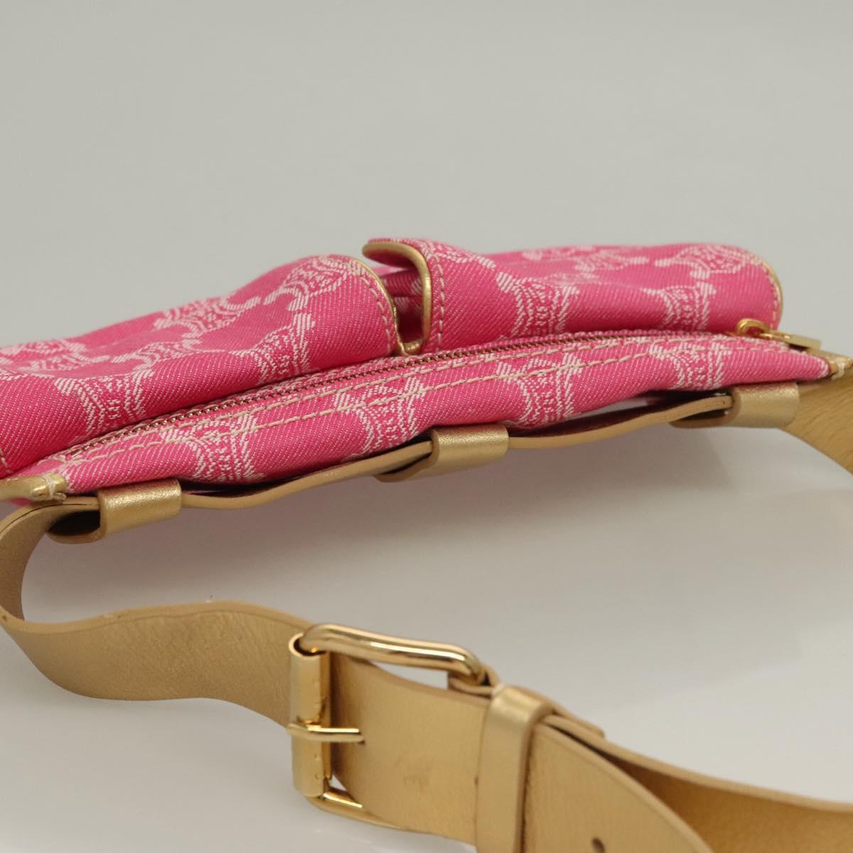 CELINE Paris Macadam Canvas Body Bag Denim Pink Gold Auth 131795