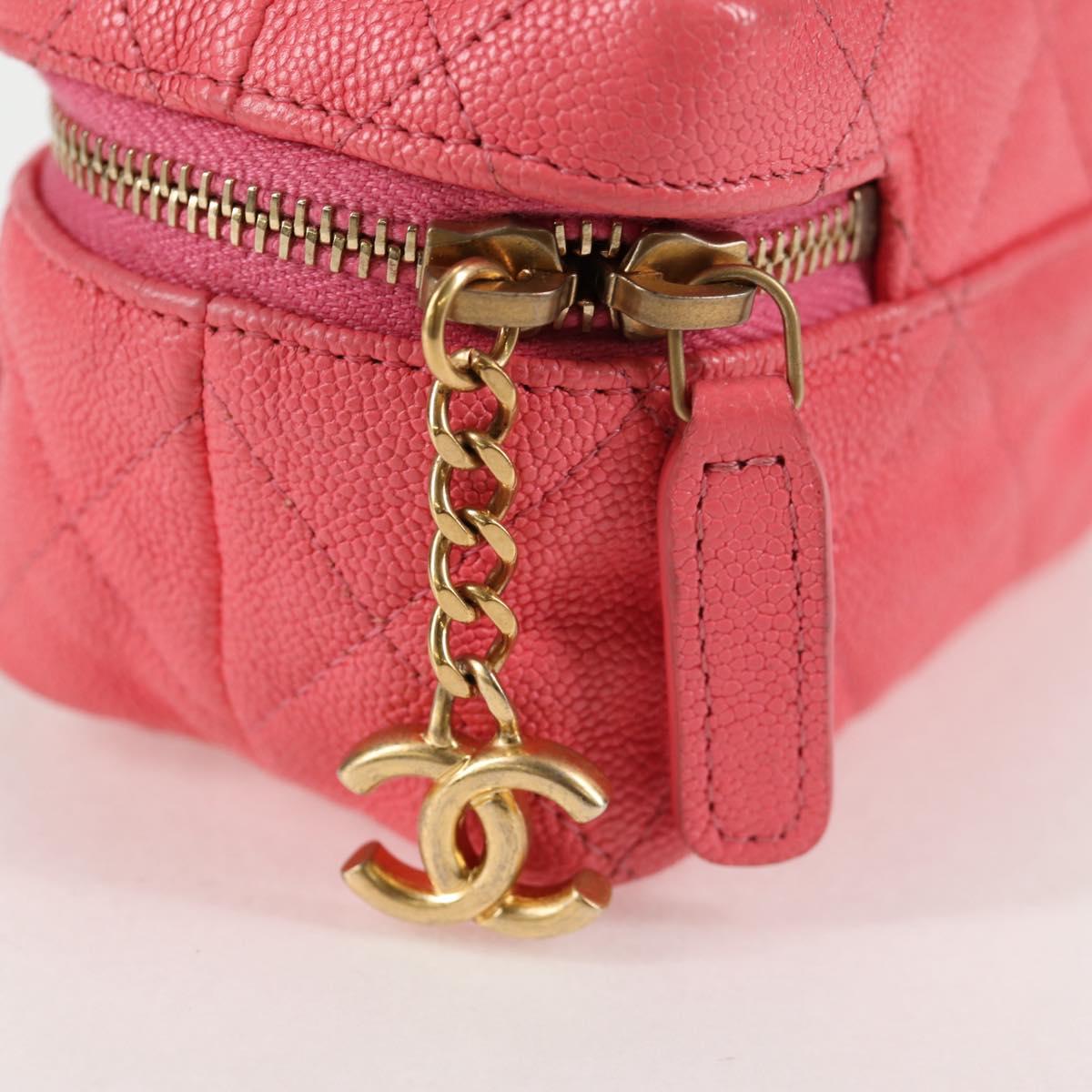 CHANEL Matelasse Chain Shoulder Bag Caviar Skin 2way Pink Gold CC Auth 131801M