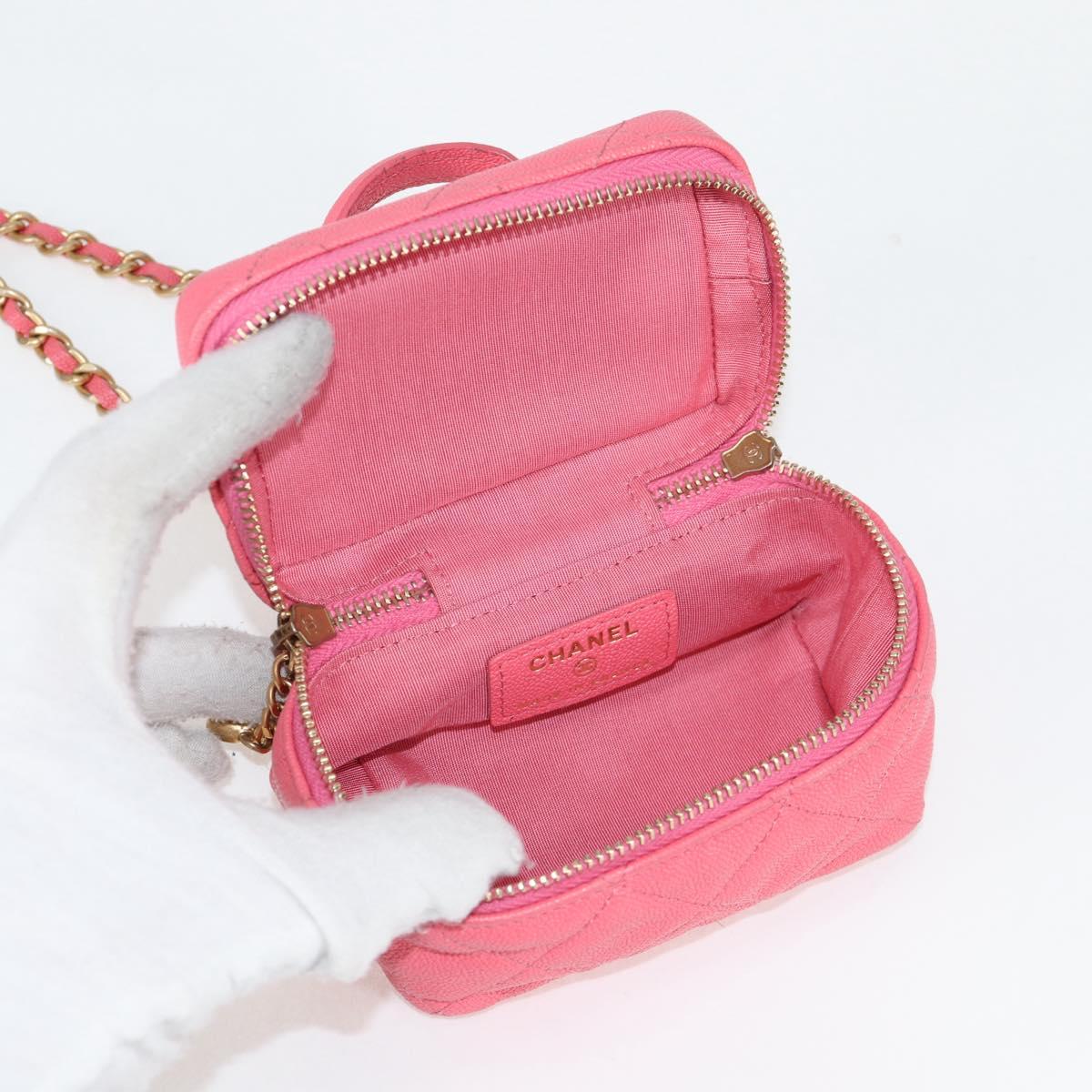 CHANEL Matelasse Chain Shoulder Bag Caviar Skin 2way Pink Gold CC Auth 131801M