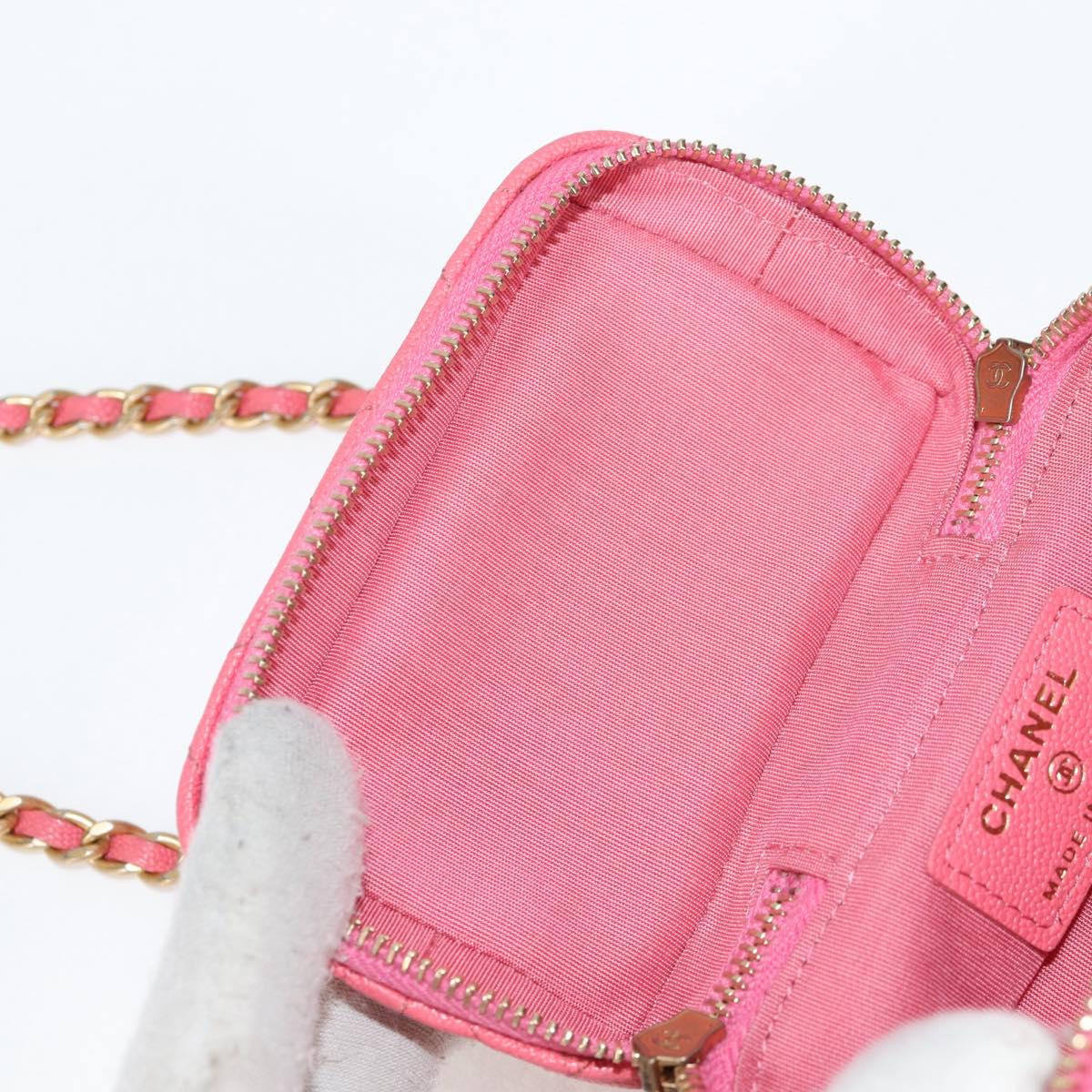 CHANEL Matelasse Chain Shoulder Bag Caviar Skin 2way Pink Gold CC Auth 131801M