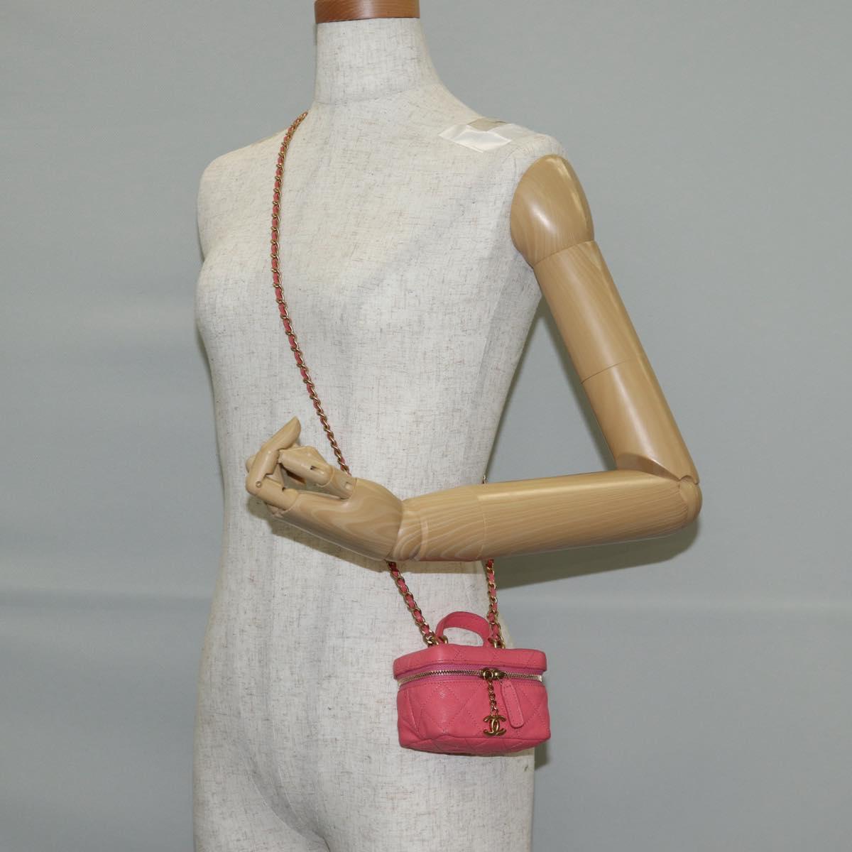 CHANEL Matelasse Chain Shoulder Bag Caviar Skin 2way Pink Gold CC Auth 131801M