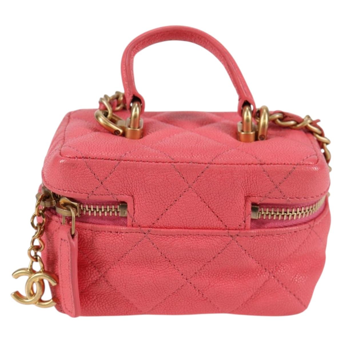 CHANEL Matelasse Chain Shoulder Bag Caviar Skin 2way Pink Gold CC Auth 131801M