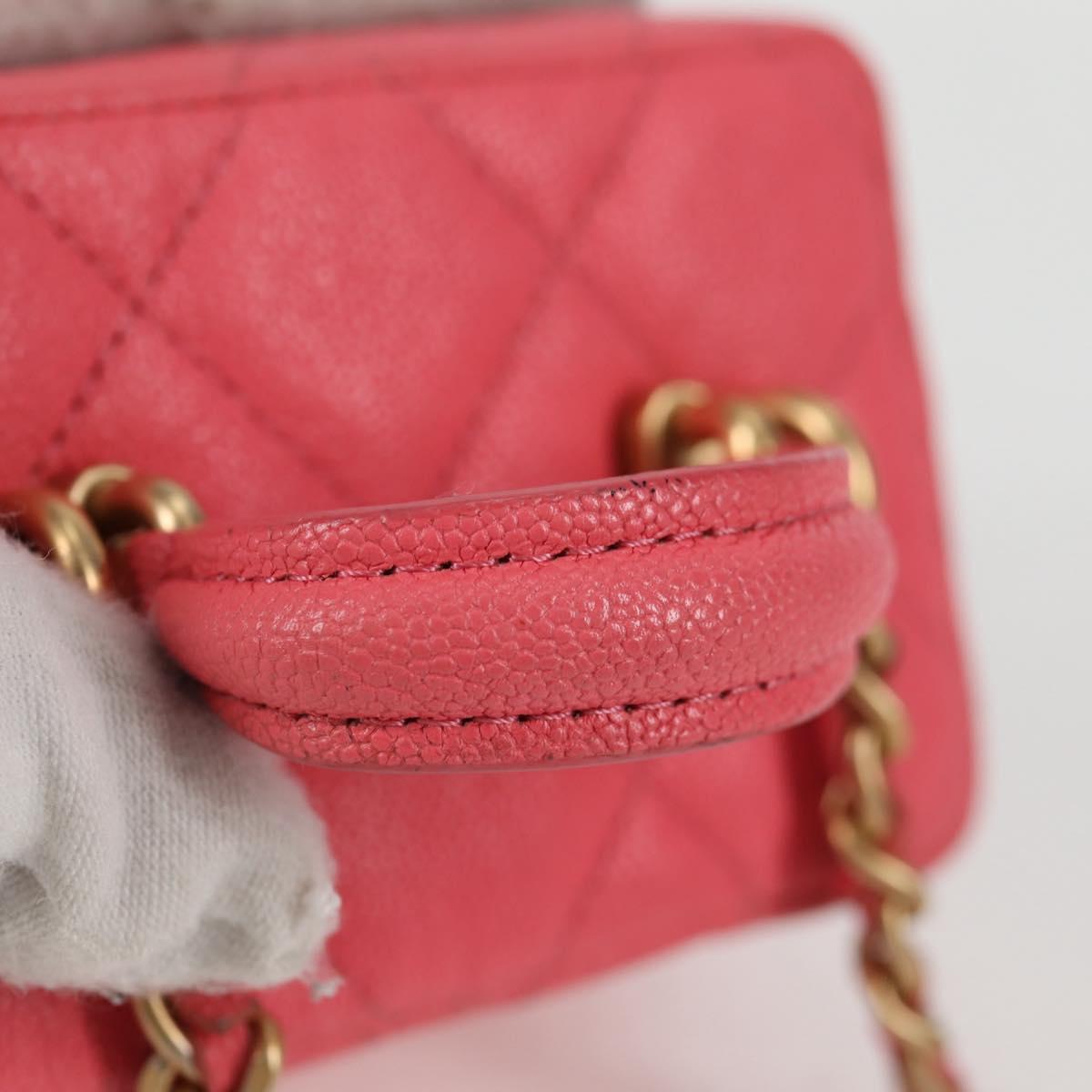 CHANEL Matelasse Chain Shoulder Bag Caviar Skin 2way Pink Gold CC Auth 131801M