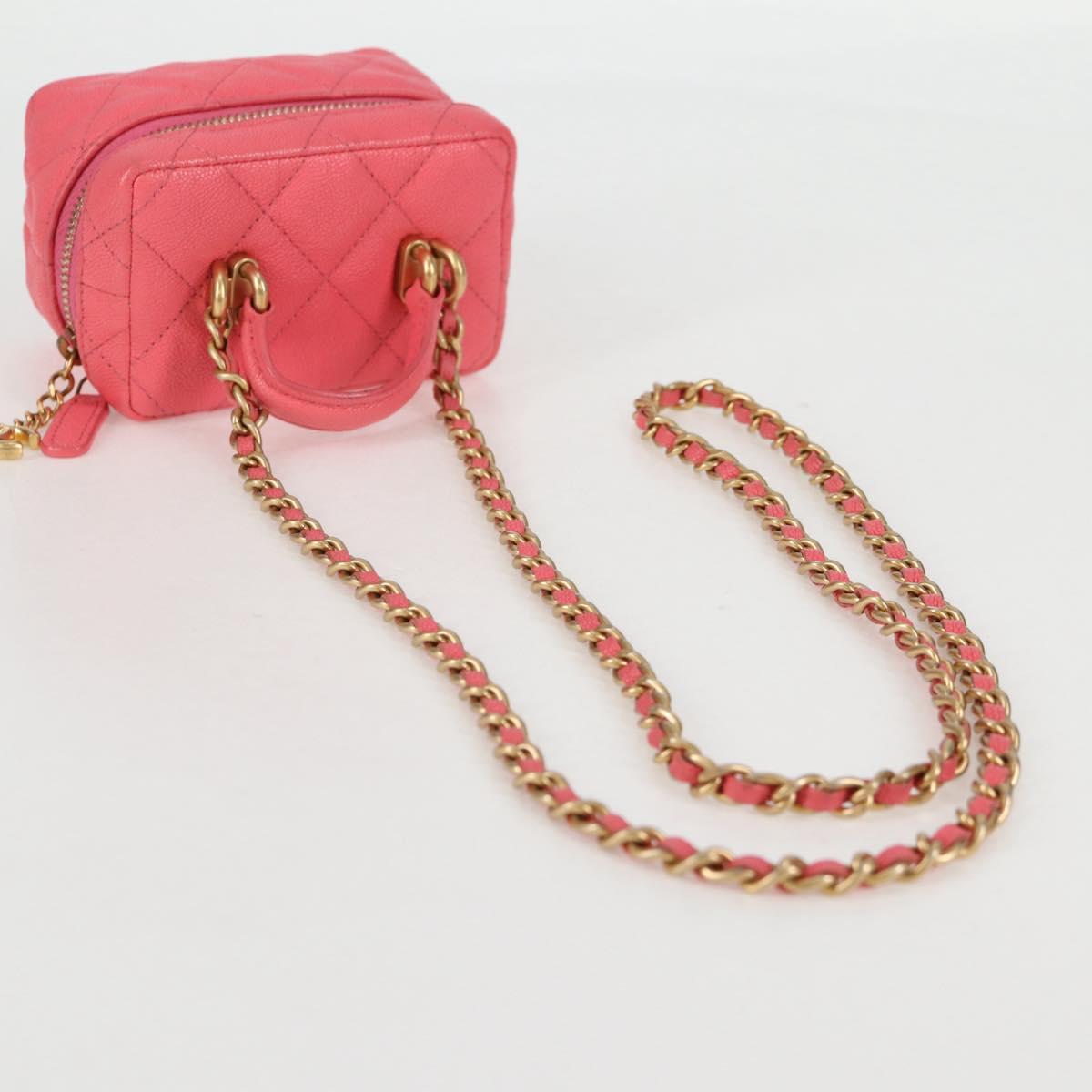 CHANEL Matelasse Chain Shoulder Bag Caviar Skin 2way Pink Gold CC Auth 131801M