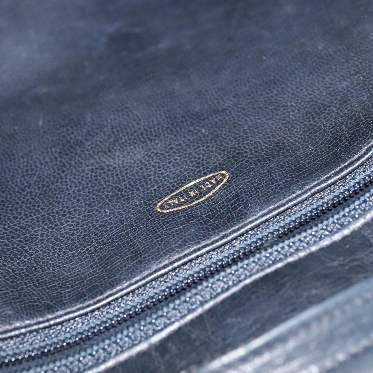 CHANEL Matelasse Chain Shoulder Bag Leather Navy Gold CC Auth 131802