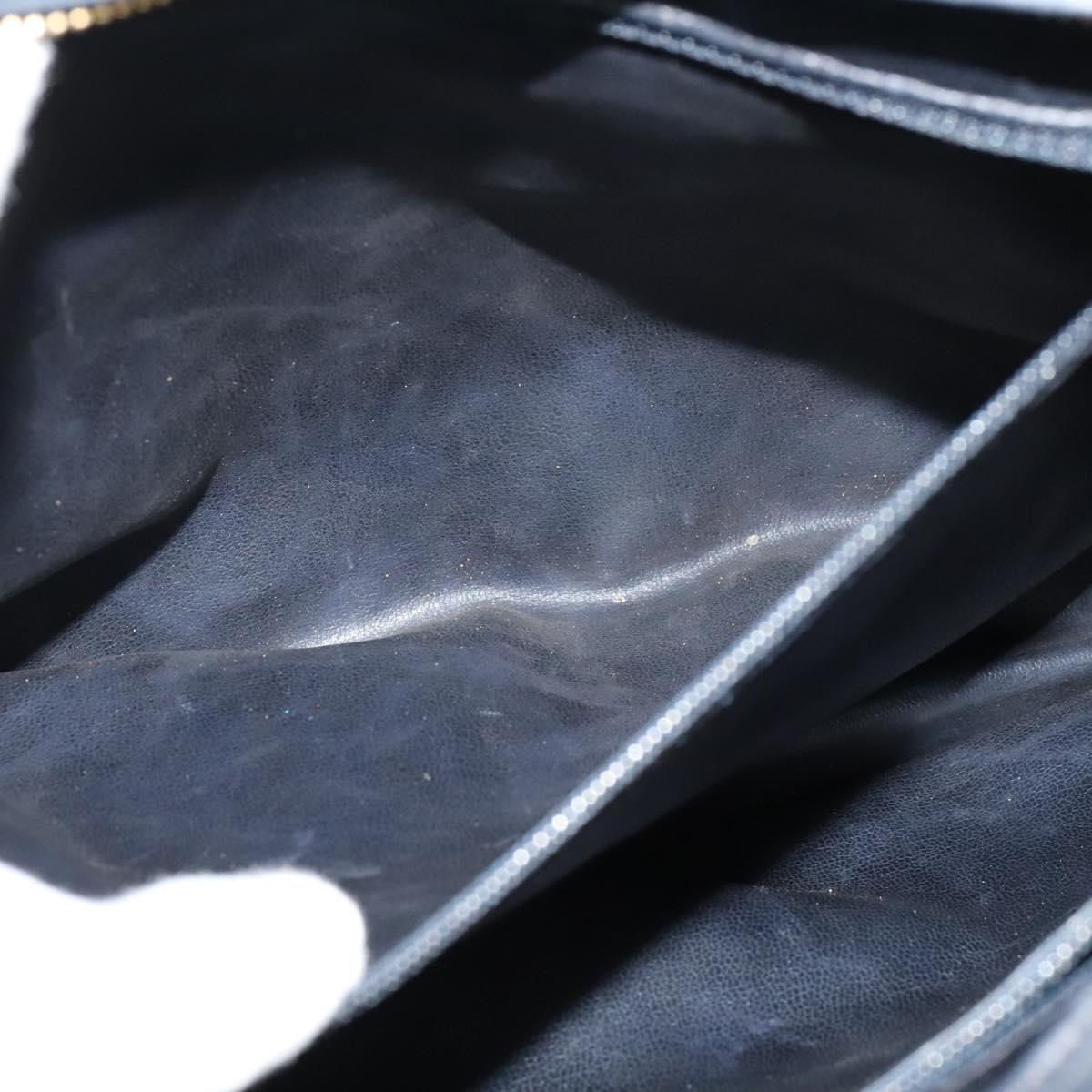 CHANEL Matelasse Chain Shoulder Bag Leather Navy Gold CC Auth 131802